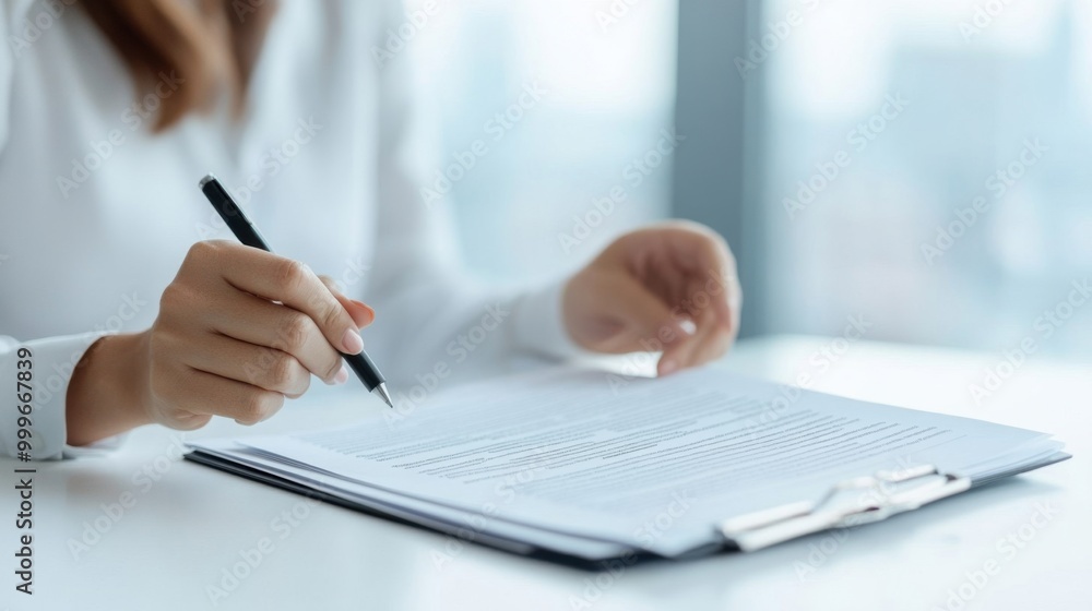 Businessperson flipping through pages of a contract during a negotiation meeting, contract review, formal agreement analysis. Businessperson flipping through pages of a contract during a negotiation meeting, contract review, formal agreement analysis.