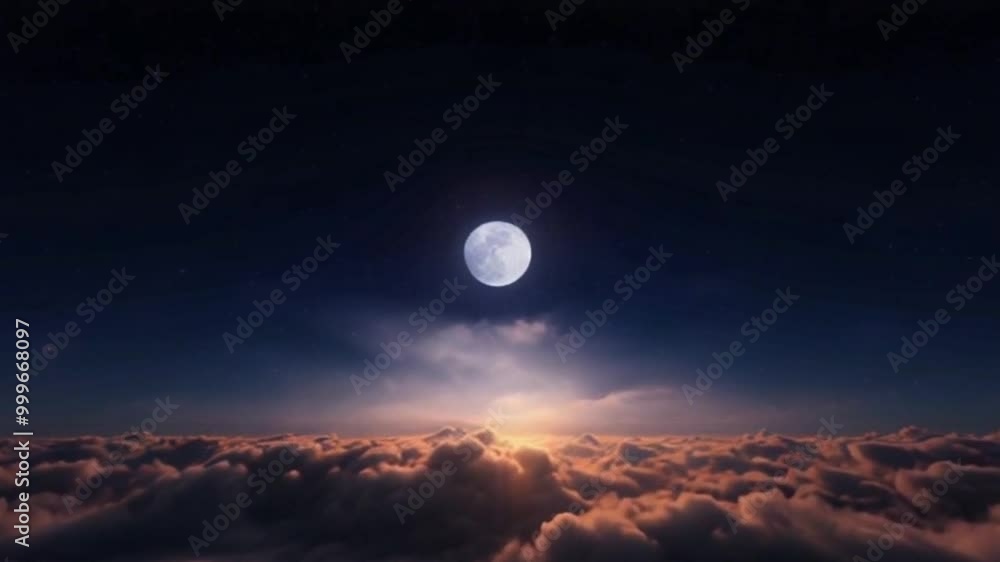4K Ultra HD Seamless 3D Animation: Majestic Moonlit Sky Over Infinite Clouds with Shining Night Moon 4K Ultra HD Seamless 3D Animation: Majestic Moonlit Sky Over Infinite Clouds with Shining Night Moon