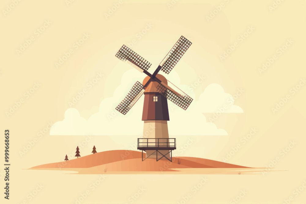 Obraz premium Vintage windmill on hilltop