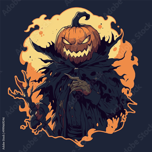 Sinister scarecrow with pumpkin head