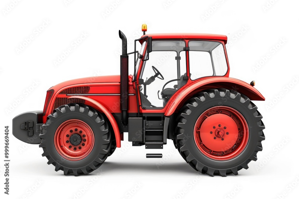 Obraz premium A red tractor parked on a white surface, suitable for agricultural or construction-themed images
