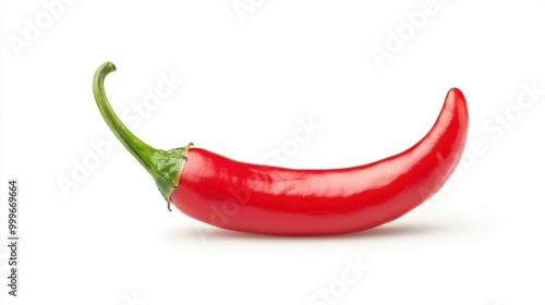 A single bright red chili pepper, isolated on a white background.