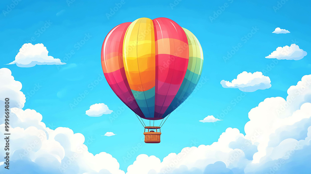 Fototapeta premium Colorful hot air balloon flying through the sky with clouds.
