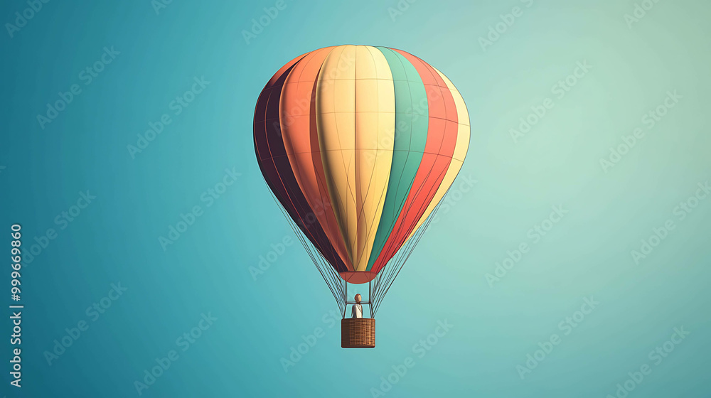 Naklejka premium A colorful hot air balloon floats against a bright blue sky.