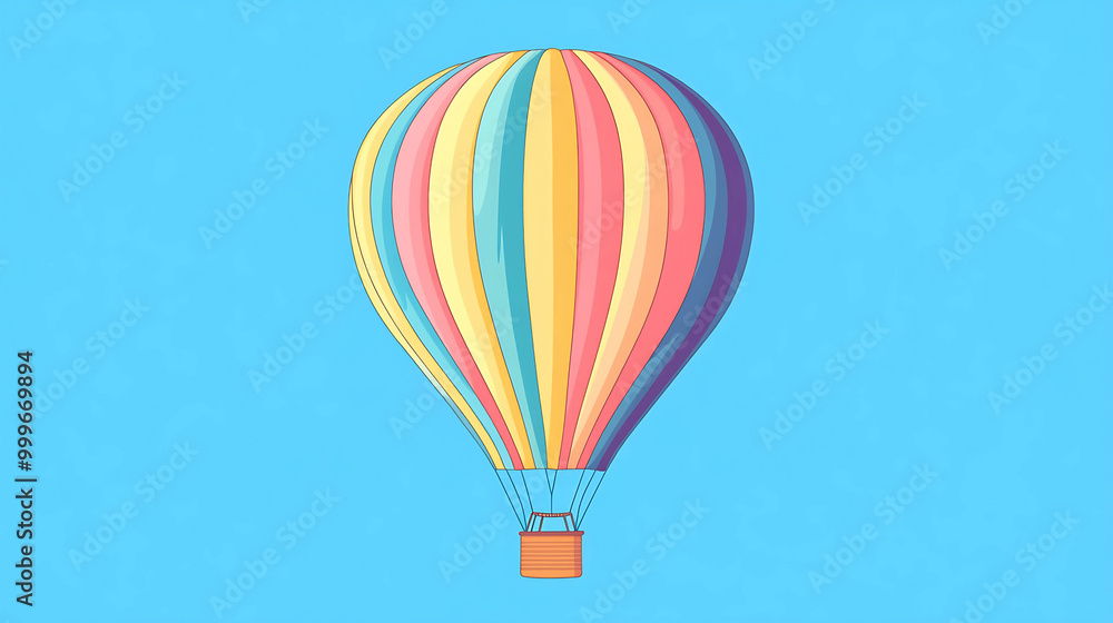 Obraz premium A colorful hot air balloon drifts through a bright blue sky.
