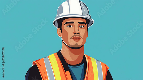 Illustration of a construction worker with a hardhat and safety vest.