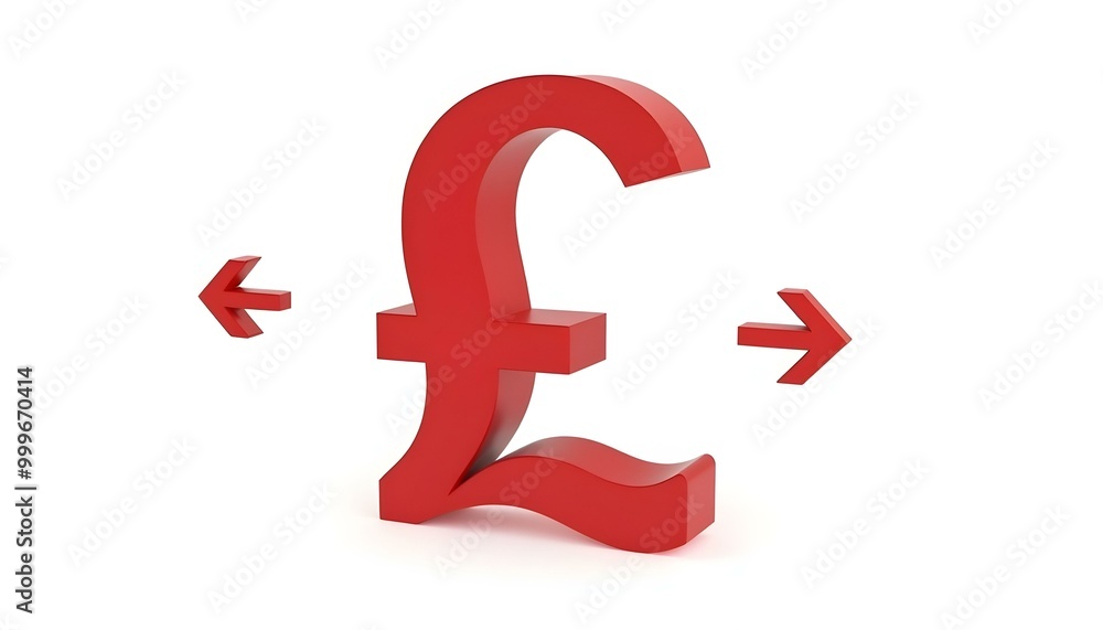 Obraz premium Cashflow represented by a £ sterling symbol with arrows isolated on a white background