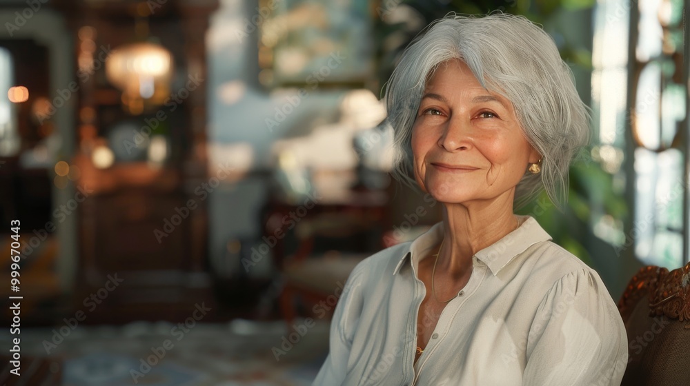 A realistic portrait of a middle-aged woman with short white hair A realistic portrait of a middle-aged woman with short white hair