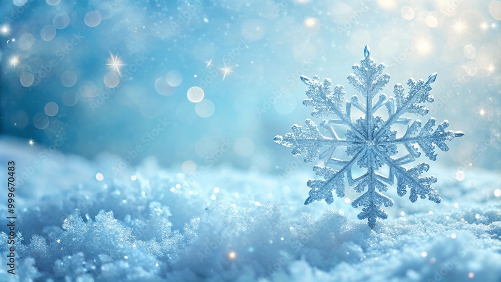 Sparkling Snowflake on Snow With Blurred Background Sparkling Snowflake on Snow With Blurred Background