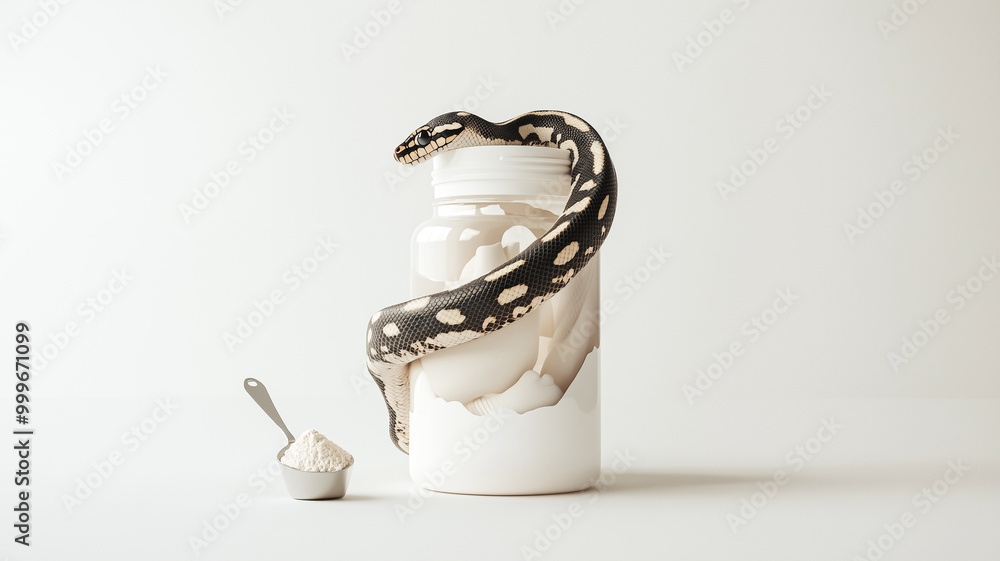 Naklejka premium Striking Python and Protein Powder Jar