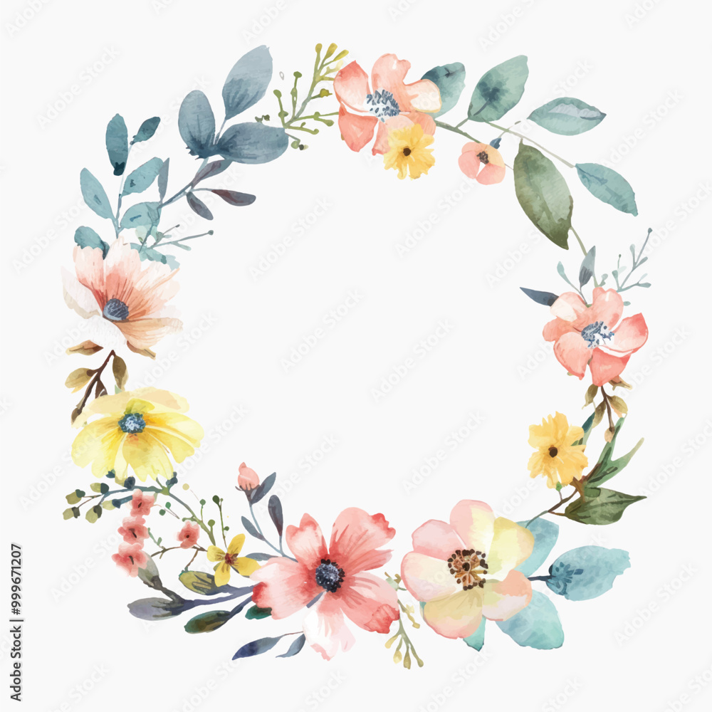 Fototapeta premium Delicate watercolor floral wreath