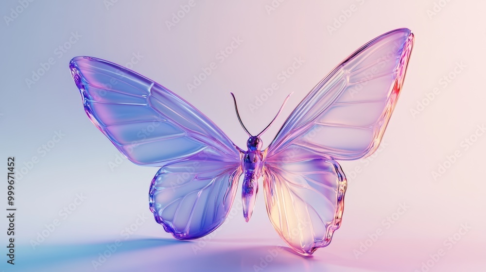 Vibrant Glass Butterfly with Gradient Colors on Light Background Vibrant Glass Butterfly with Gradient Colors on Light Background
