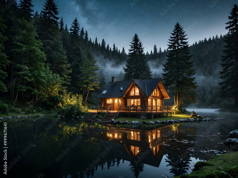 cabin in the forest mountain on lake cabin in the forest mountain on lake
