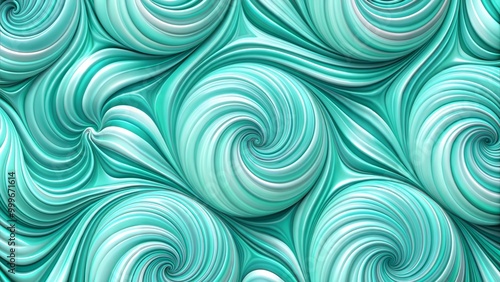 Mint green swirling pattern with smooth curves on a textured background and copy space