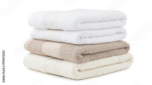 A stack of folded towels, isolated on a white background.