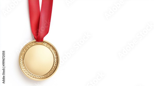 A detailed image of a gold medal with a ribbon, isolated on a white background.