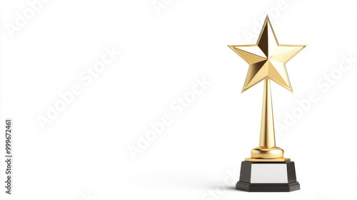 A realistic gold star trophy, isolated on a white background.