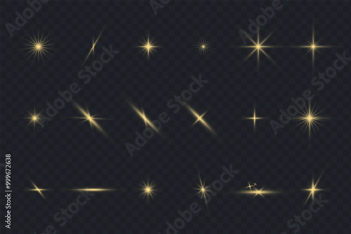 Wallpaper Mural Glare stars set on black. Light flashes. Vector transparent elements with glow effect. Torontodigital.ca