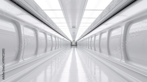 Futuristic White Corridor with a Bright Ceiling