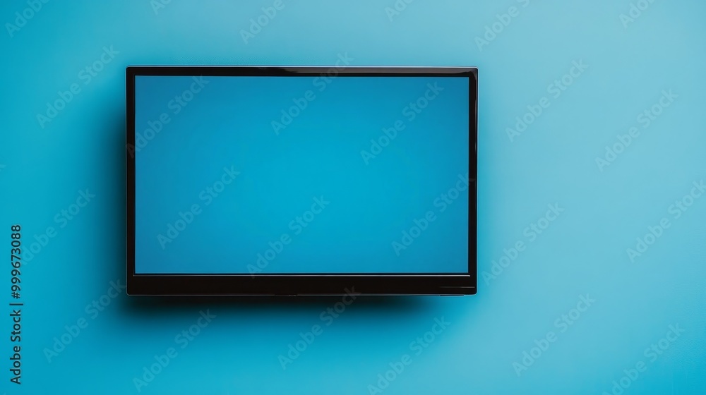 Flat lay of a modern TV screen with blue background. Flat lay of a modern TV screen with blue background.