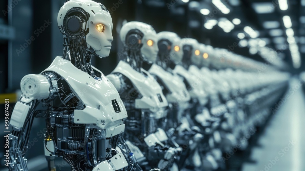 AI-driven robotic assembly line, symbolizing automation in the new economy. AI-driven robotic assembly line, symbolizing automation in the new economy.