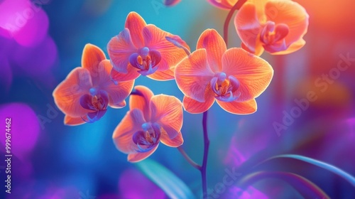 Banner header of orchids in bright orange and purple blue