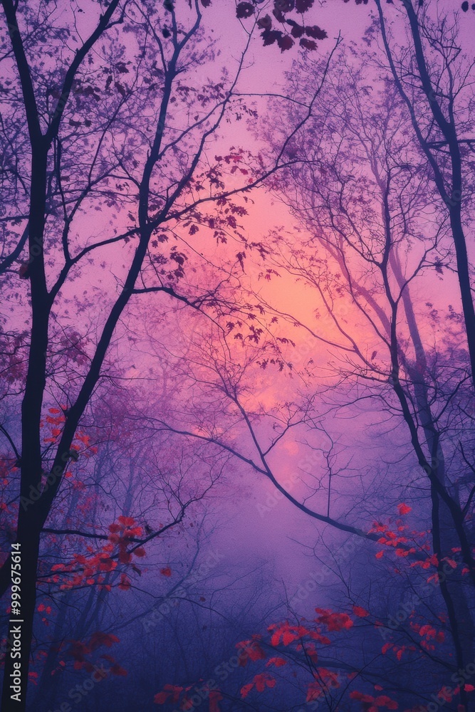magical fall landscape, autumn scene with tree silhouettes set against a mystical purple and pink sky creates a mystical ambiance magical fall landscape, autumn scene with tree silhouettes set against a mystical purple and pink sky creates a mystical ambiance