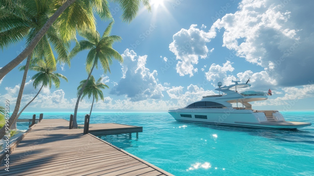 Luxury Yacht Moored in Tropical Paradise Luxury Yacht Moored in Tropical Paradise