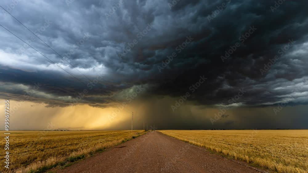Dark storm clouds over a dusty country road with lightning striking Dark storm clouds over a dusty country road with lightning striking