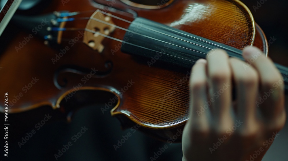 Fototapeta premium Close up of a violin being played with a hand holding the bow.
