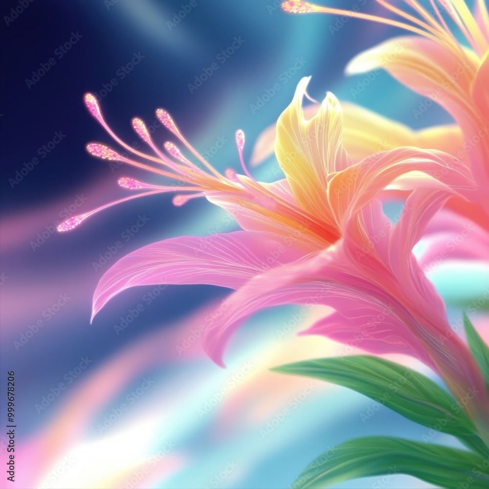 Vibrant blossoms gracefully flourish under soft, ethereal light in a dreamy landscape Vibrant blossoms gracefully flourish under soft, ethereal light in a dreamy landscape