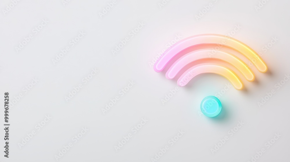 Futuristic graphic showcasing wireless connection with neon design symbolizing internet network and communication technology against a clean white background Futuristic graphic showcasing wireless connection with neon design symbolizing internet network and communication technology against a clean white background
