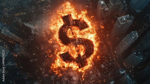 USD symbol on fire, New York City photo