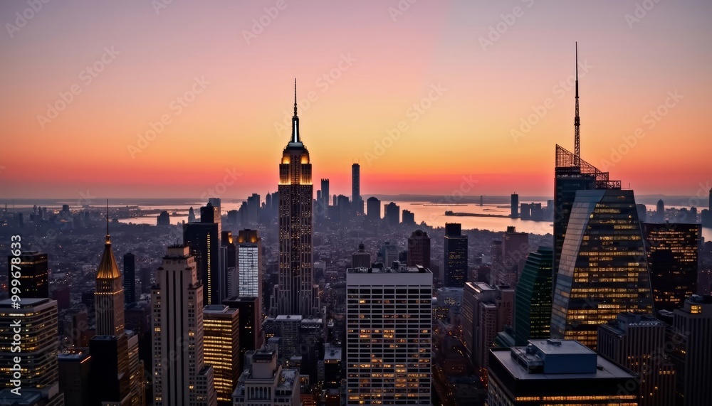 Fototapeta premium Vibrant cityscape at sunset New York City skyline