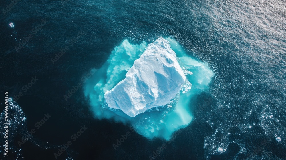 Fototapeta premium A drone shot capturing the intricate patterns of an iceberg's surface as it floats in icy waters.