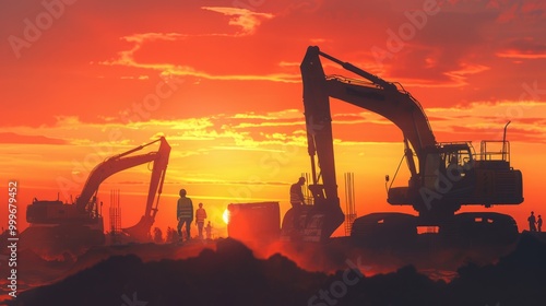 Wallpaper Mural Workers building a structure with tools and equipment Torontodigital.ca
