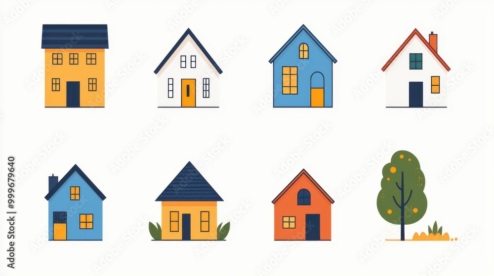Set flat vector logo of simple houses.