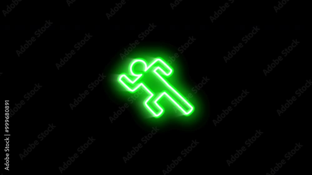 The blinking neon light running icon in the black background. The blinking neon light running icon in the black background.