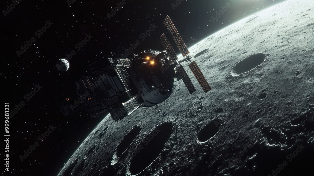 Space Station Orbiting Moon Space Station Orbiting Moon