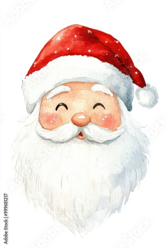 Watercolor, Santa Claus face on a white background.