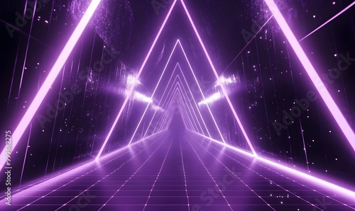 Fototapeta Naklejka Na Ścianę i Meble -  Abstract 3D Neon Purple Triangle Tunnel Background, Generative AI