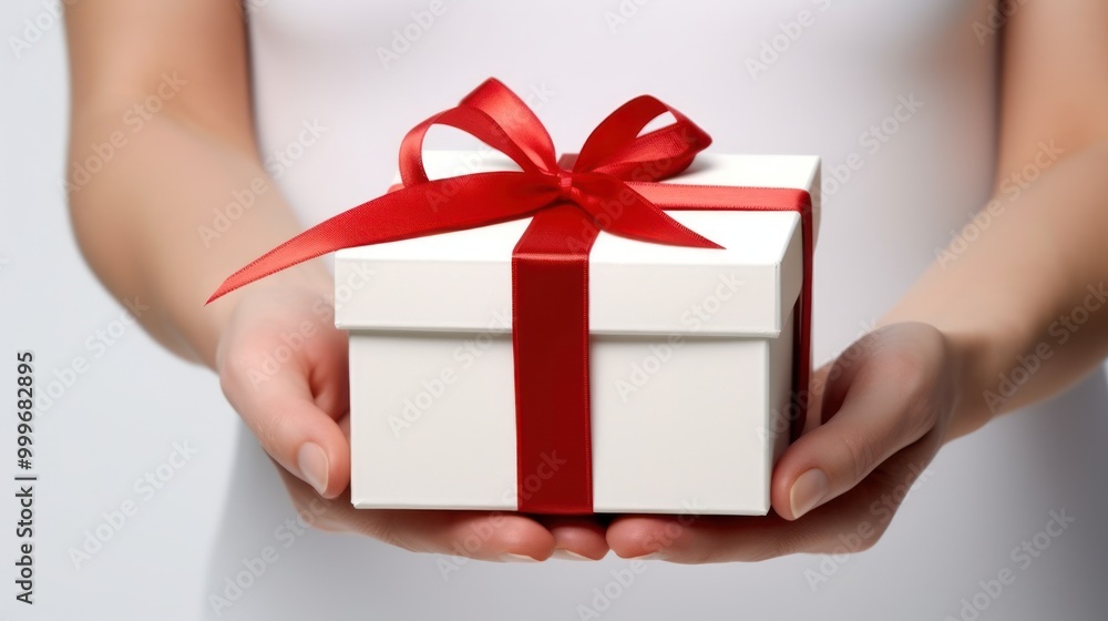 Gift Presentation: A White Box Tied With a Red Bow Gift Presentation: A White Box Tied With a Red Bow