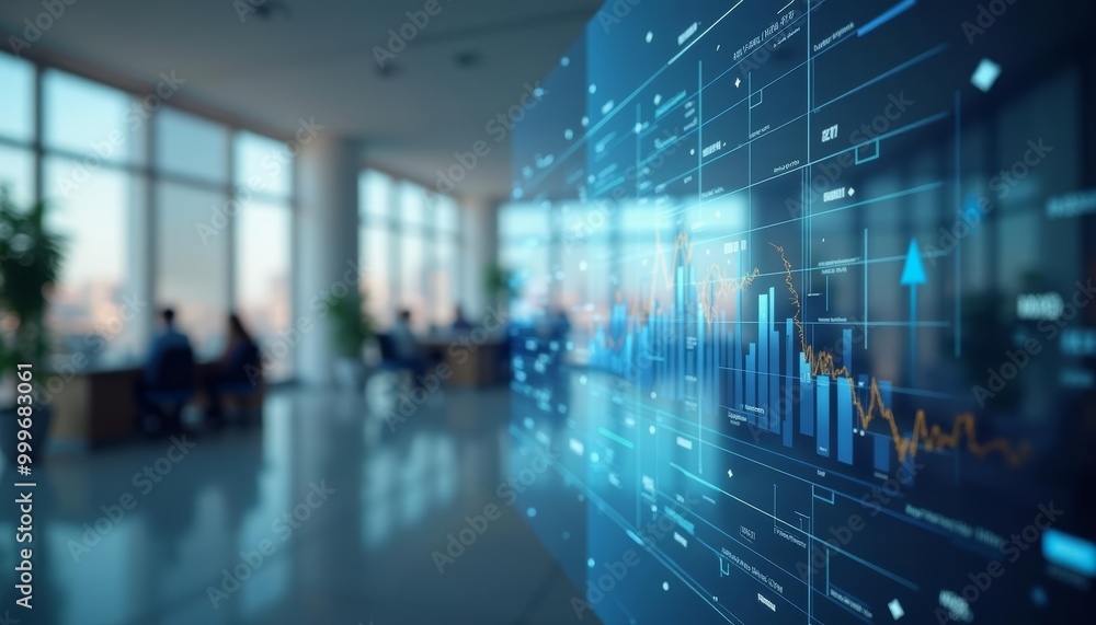Modern office with digital data analytics Modern office with digital data analytics