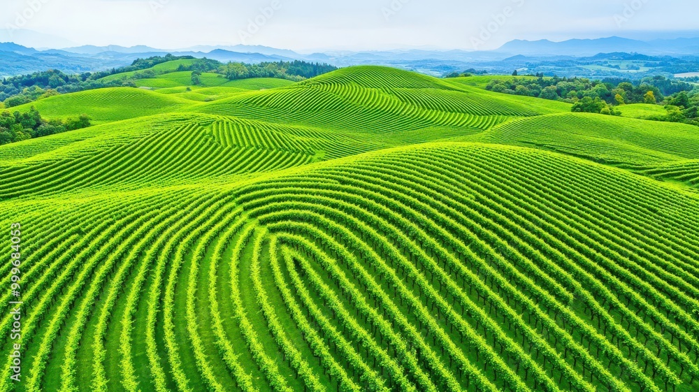 Aerial view of a vineyard, patterns of grapevines creating texture across rolling hills, Surreal, Watercolor, Green gradients, Soft textured light and shadow Aerial view of a vineyard, patterns of grapevines creating texture across rolling hills, Surreal, Watercolor, Green gradients, Soft textured light and shadow