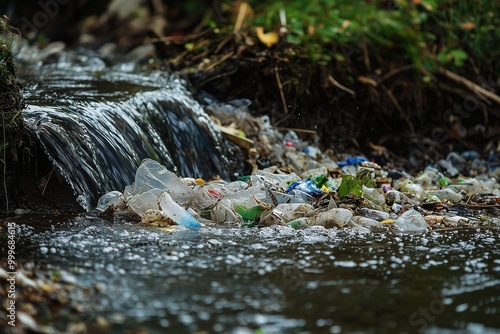 River polluted with plastic photo