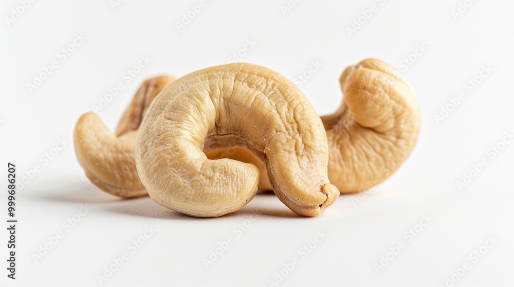 A pile of cashew nuts on a white surface, great for food or packaging use A pile of cashew nuts on a white surface, great for food or packaging use