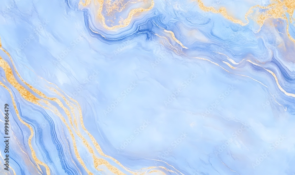 Fototapeta premium Abstract Blue and Gold Marble Texture with Swirling Veins, Generative AI