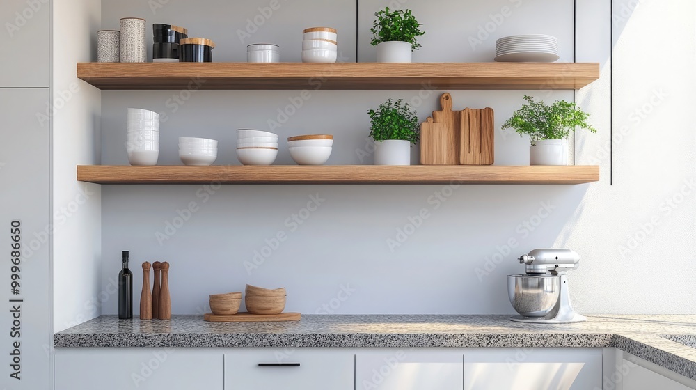 Fototapeta premium A contemporary kitchen space with matte white cabinetry