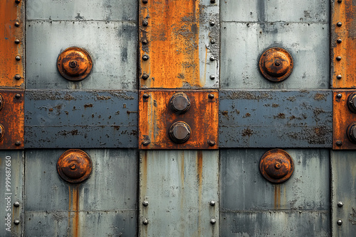 Concrete wall with rusty metal elements