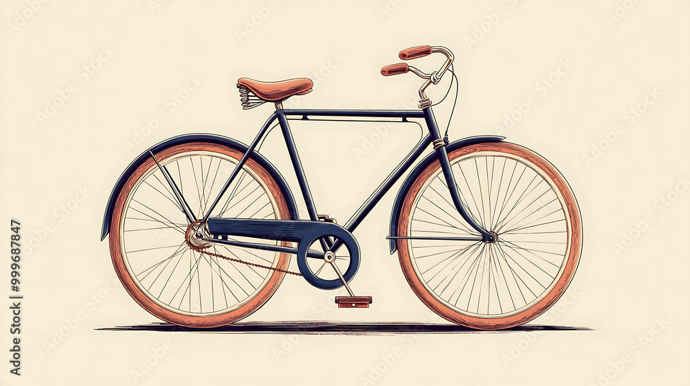 Fototapeta premium Vintage illustration of a bicycle with brown tires.